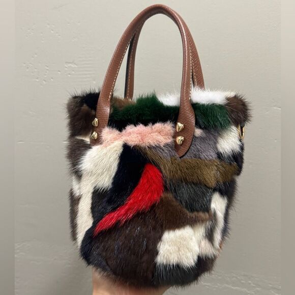 Colorful Real Mink Fur Handmade Top Handles Bag/Crossbody - Picture 5 of 12